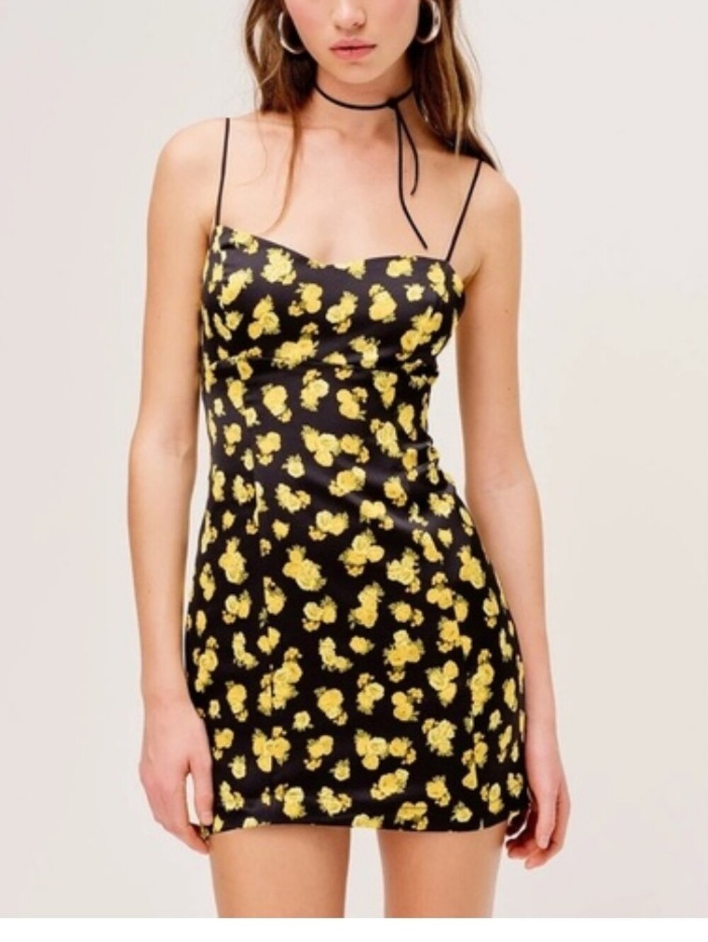 For Love &Lemons Layla Mini Black & Yellow Floral Dress Brand New Size Small S